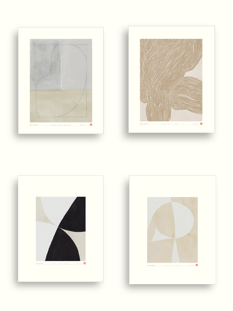 デンマーク製HEIN STUDIOアートポスター、ブラウンの三角形デザインが施されたモダンアートフレーム