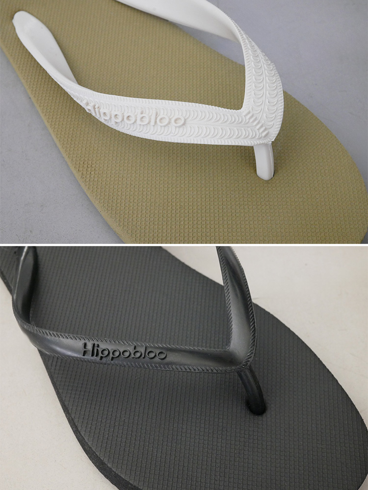 ヒッポブルーの白と銀色の合成ゴム製フリップフロップビーチサンダル