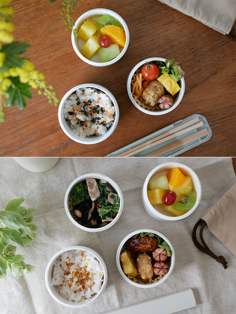 タケナカジャパンのtutuまるで水筒ランチボックスに白米と野菜が入った食事セット