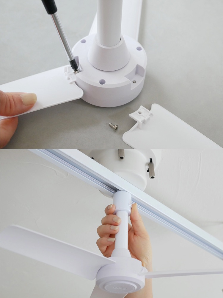 ブリッド ダクトレール用 DCベーシックΦ40 天井ファンの白色モデル、現代的なデザインで天井に取り付けられたホームアプライアンス