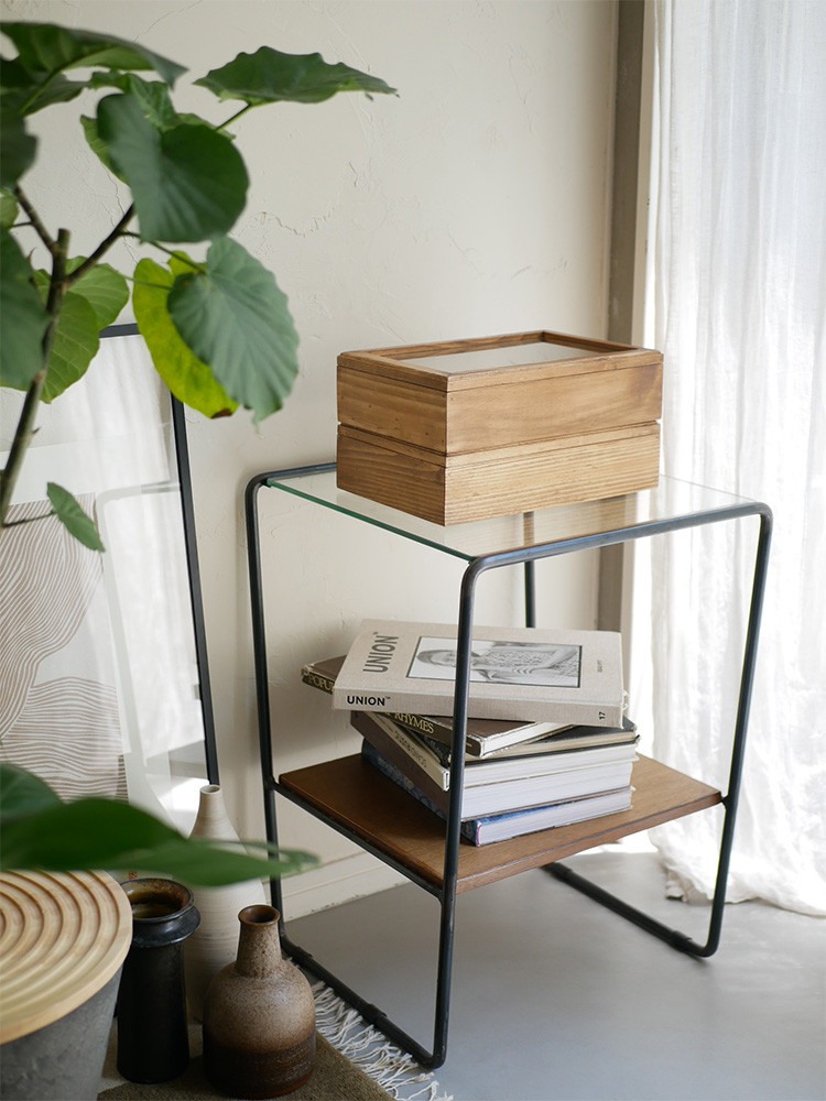 パイン材とガラス製のスタッキング可能なジュエリーボックス