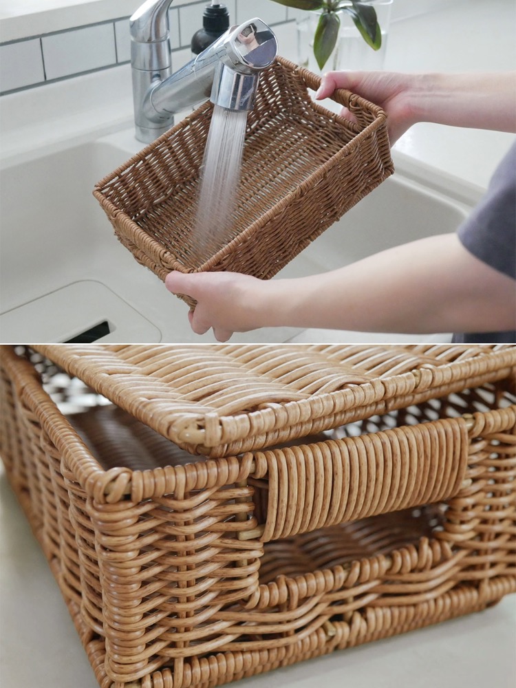 【Towc/トーク】洗えて隠せるスタッキングバスケット。ナチュラルなウィッカー素材のブラウン色で、家庭内の収納やピクニックに最適なデザイン