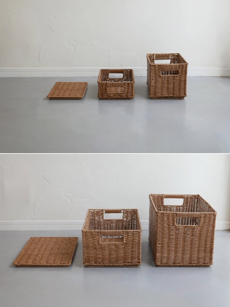 トークの洗えて隠せるスタッキングバスケット、ブラウンの柳編みデザインで積み重ね可能な収納用バスケット