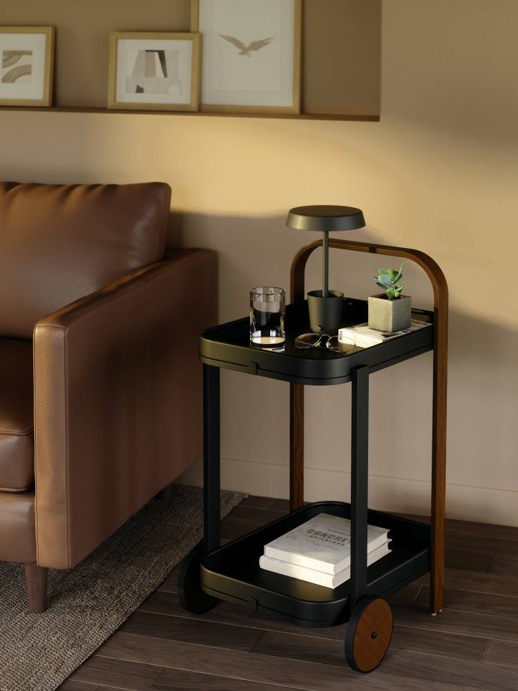 【Umbra/アンブラ】ベルウッドサービングカート、天然木とスチールを使用した多段式キッチンカート