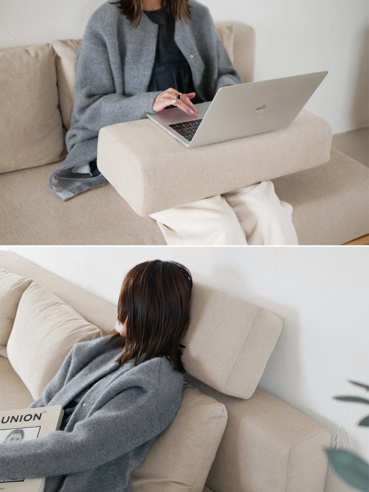 SIEVEゆったり座れるレクトユニットソファーとクッションが配置されたモダンなリビングルーム