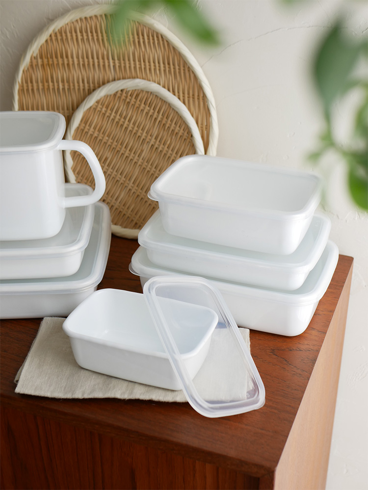 野田琺瑯 WhiteSeries ホーロー保存容器 シール蓋付、ホワイトカラーのレクタングル型