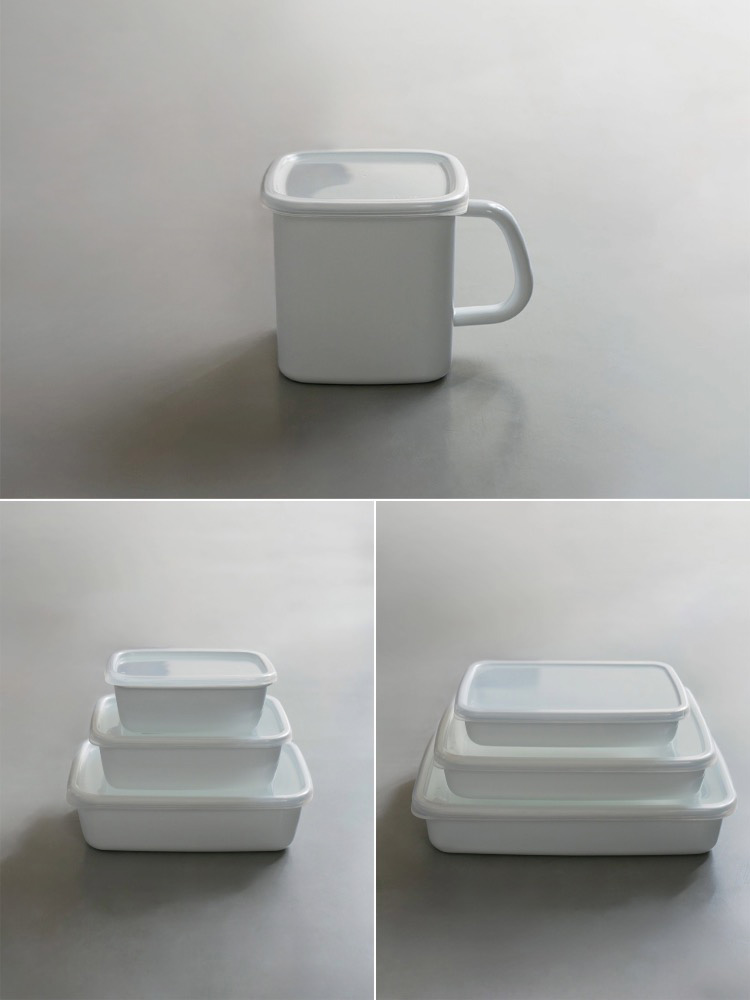 野田琺瑯 WhiteSeries ホーロー保存容器 シール蓋付き、レクタングル浅型Lサイズ、白色