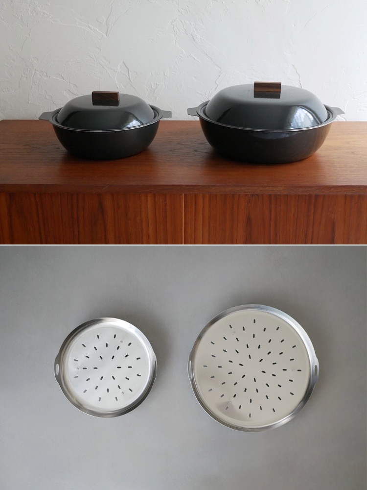 キントーの琺瑯×天然木製KAKOMI IH卓上鍋1Lとスチームプレートのセット