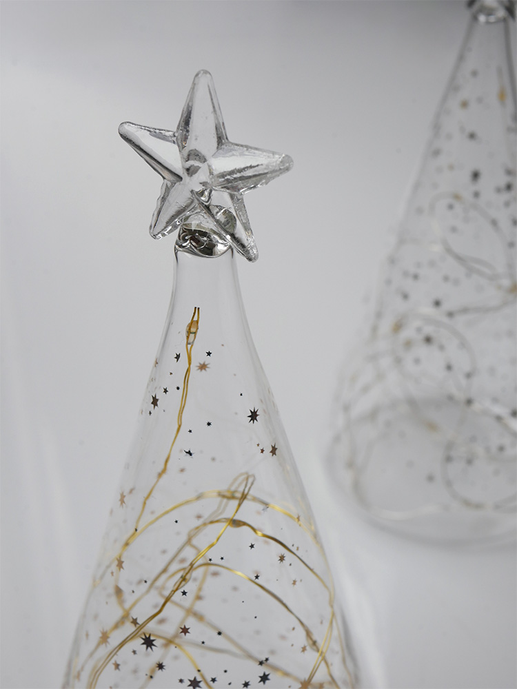 LED照明付き銀色ガラス製クリスマスツリーオーナメント