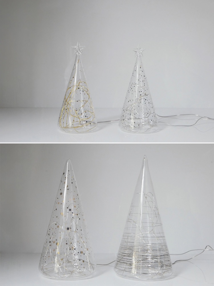 銀色のガラス製LEDクリスマスツリーオーナメント