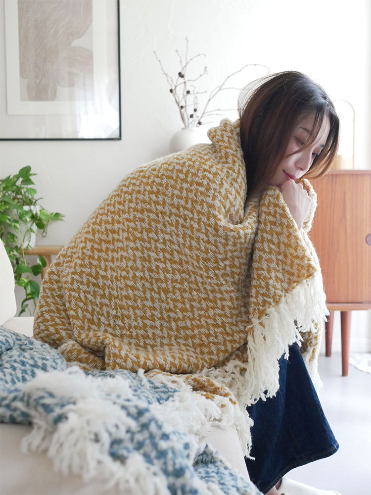 shesayシセイのウールブランケット レジャリー、毛90％ナイロン10％製の編み柄が特徴的な大判サイズ（W125×L150cm）のウールブランケット
