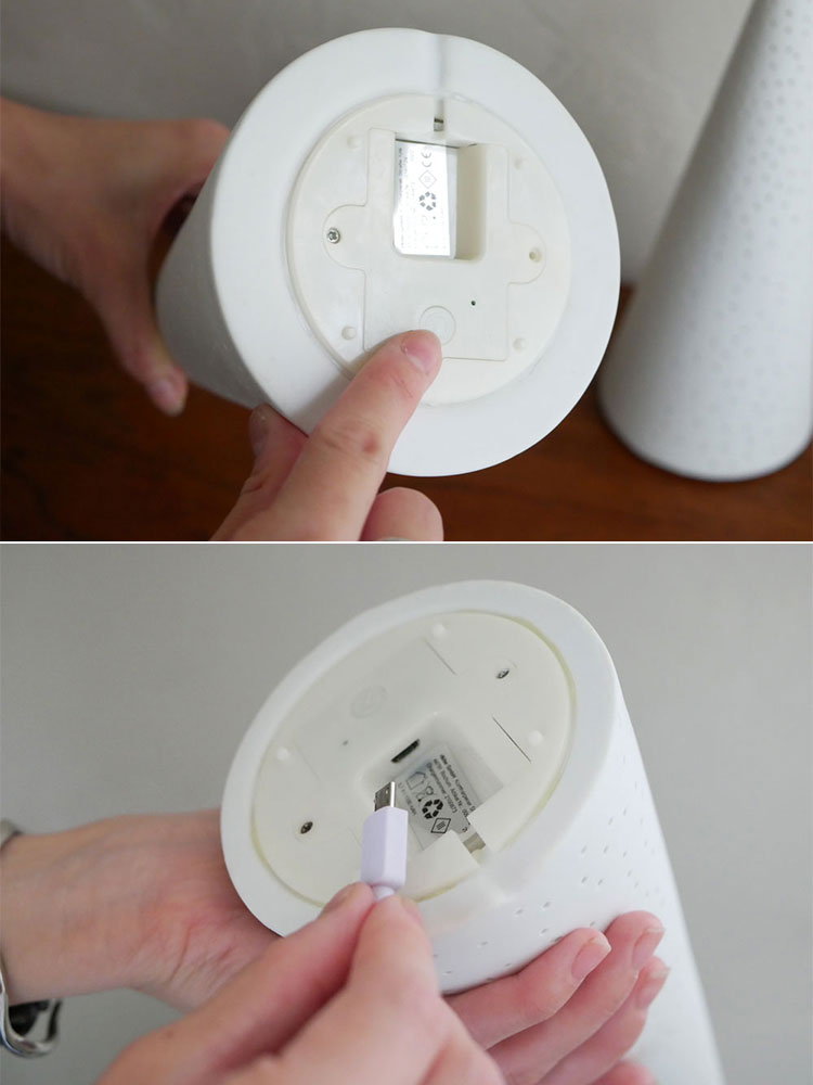 レダー Light forest LED、小型シリンダー型のプラスチック製LEDナイトライト。夜間使用に最適なデザイン。