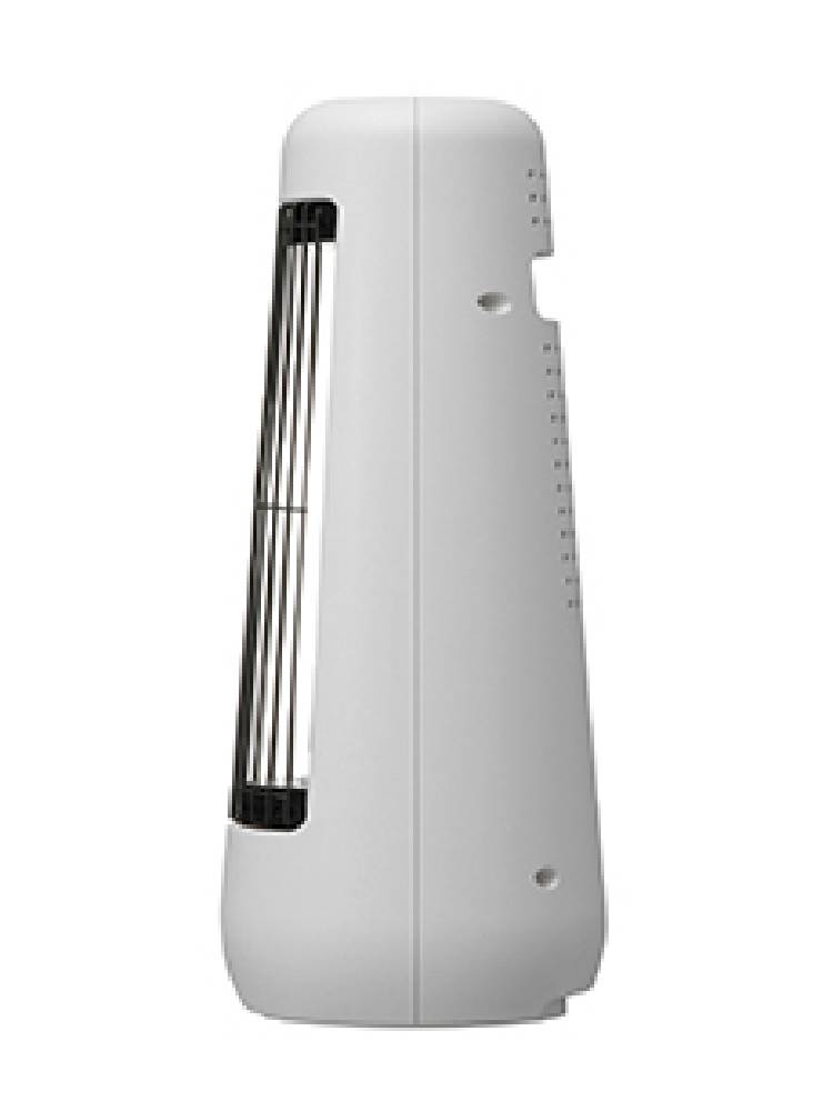 プラスマイナスゼロ カーボンヒーター H210ホワイトモデルの家庭用電気暖房器具。コンパクトなデザインで左右約84°に首振り可能。ポリプロピレン樹脂とステンレス製。