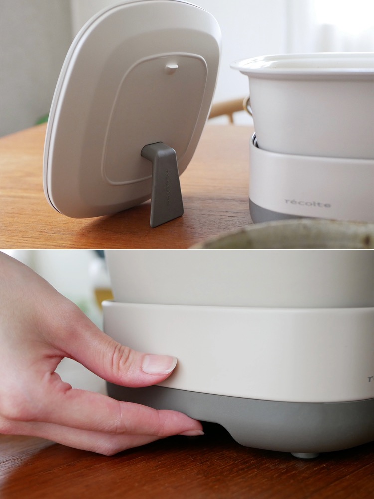 récolte（レコルト）の卓上電気小鍋ポットデュオキャレ。スチール製本体にステンレス蓋、セラミックボウルがセットされたホームアプライアンス