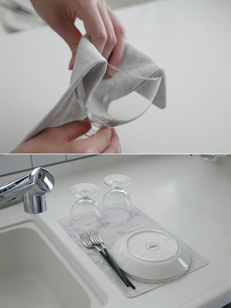 キッチンシンク上に置かれた【Hinata Life】超吸水スポンジ キッチンまるごとスウノ ふきんタイプ