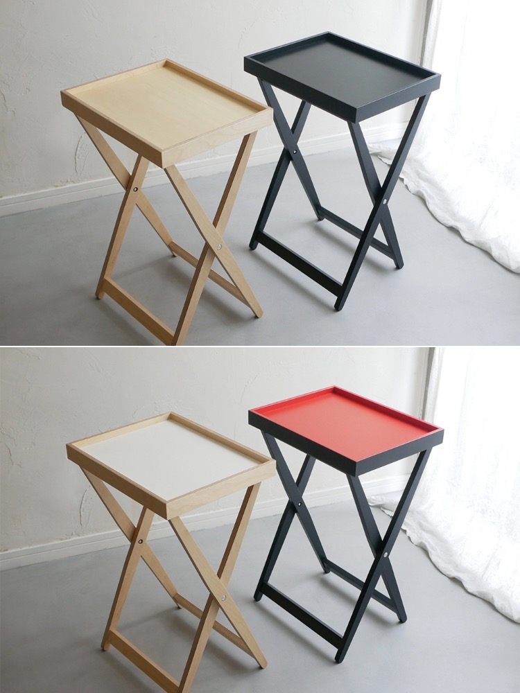 タカハシ産業のたためるサイドテーブル、バーチプライウッド製ナチュラルカラーの木製エンドテーブル