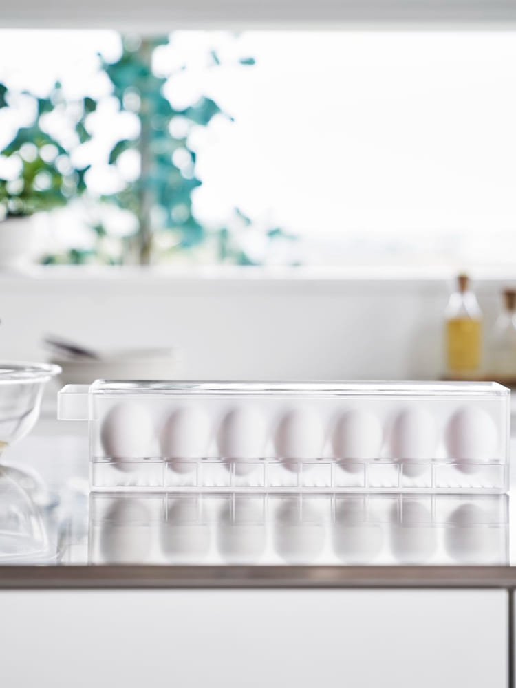 タワー型蓋付き冷蔵庫用卵ケース、最大14個の卵を整理して収納可能