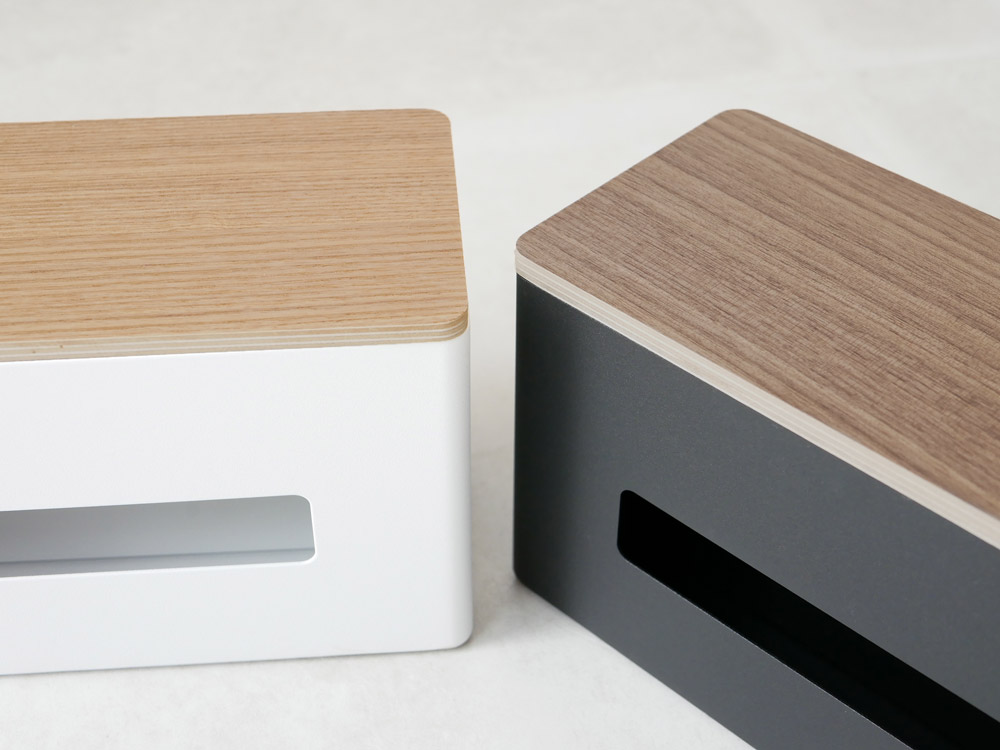 Yamazaki/RINの両面ティッシュケース、木とスチール仕切り