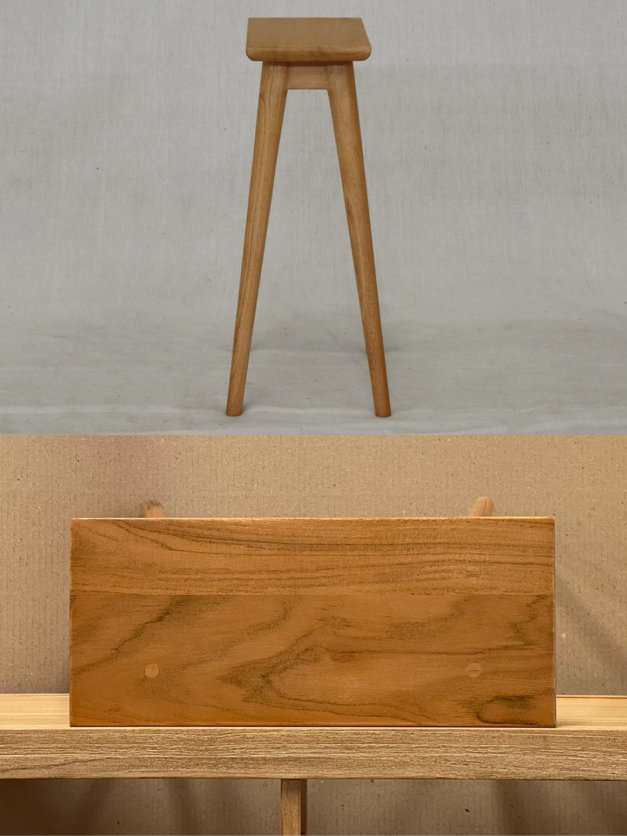 Comore Sunのチークスツールと木の床