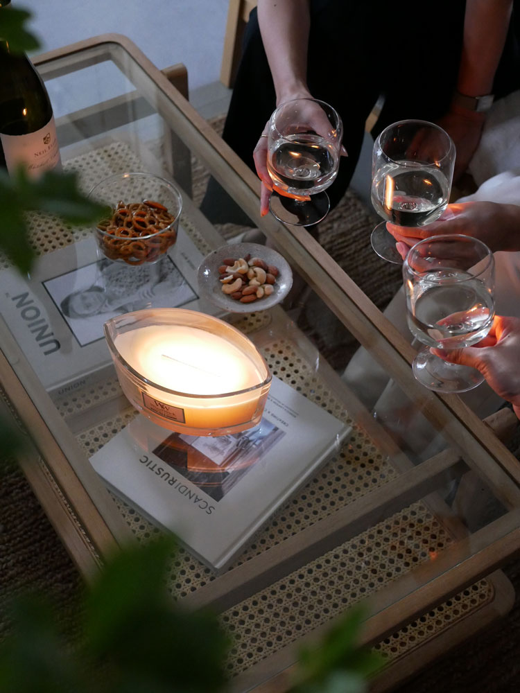 ウッドウィックキャンドルとグラスのセット