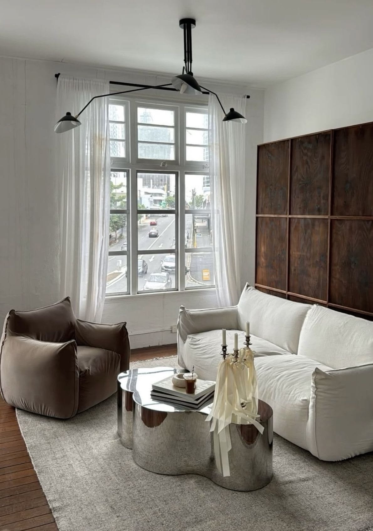 soft industrial minimalism livingroom