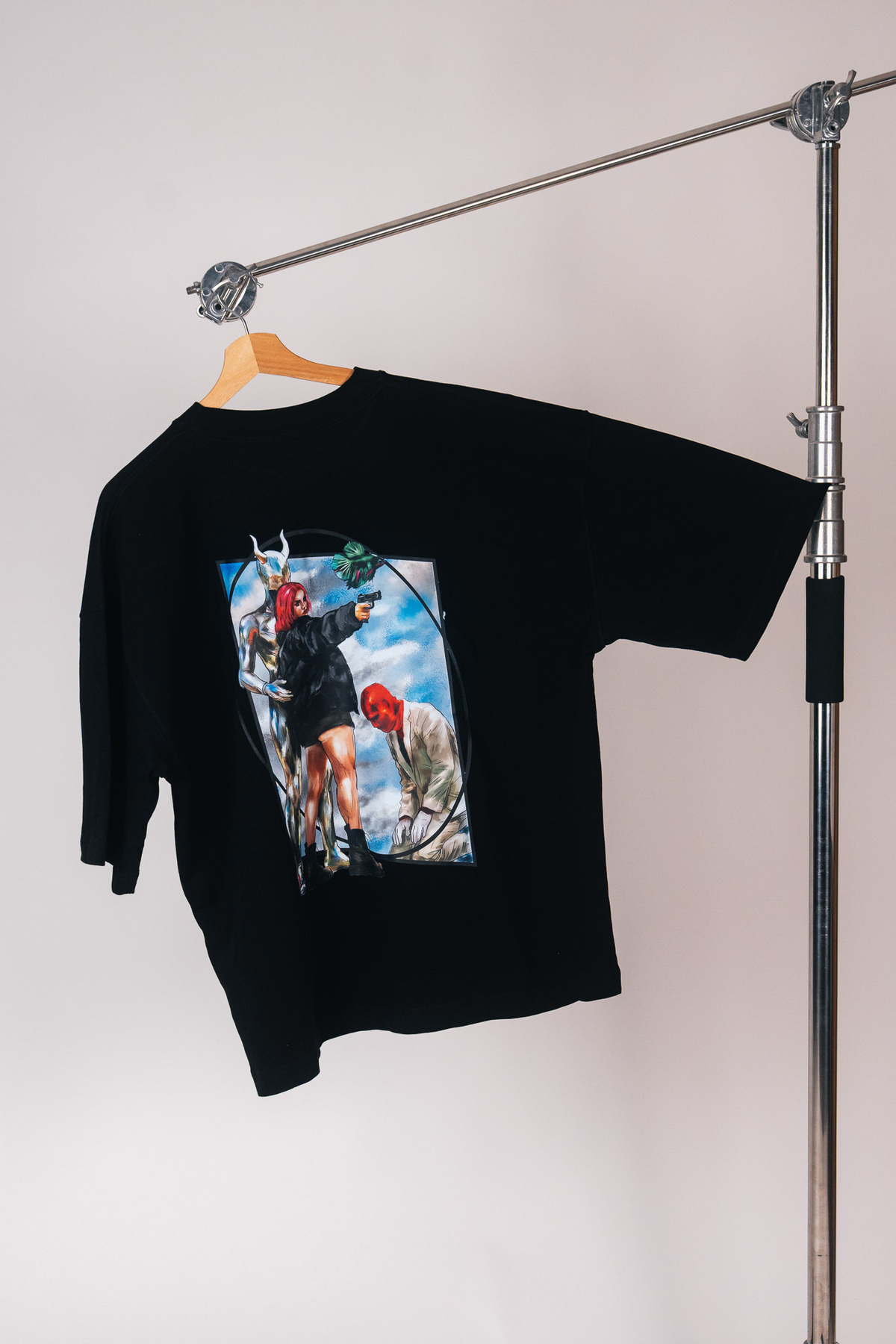 Betta Baskılı Premium Oversize Siyah Tişört