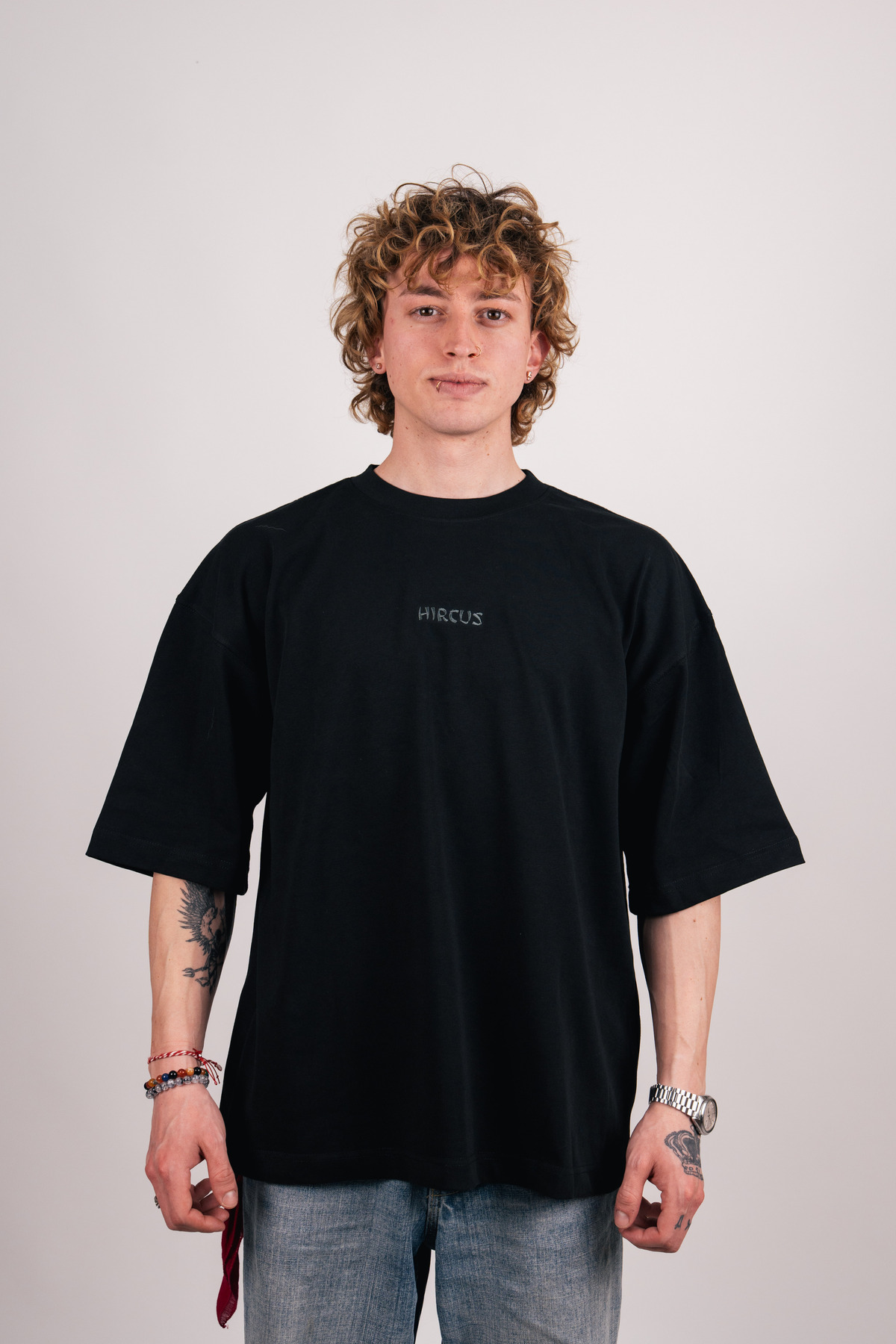 Betta Baskılı Premium Oversize Siyah Tişört