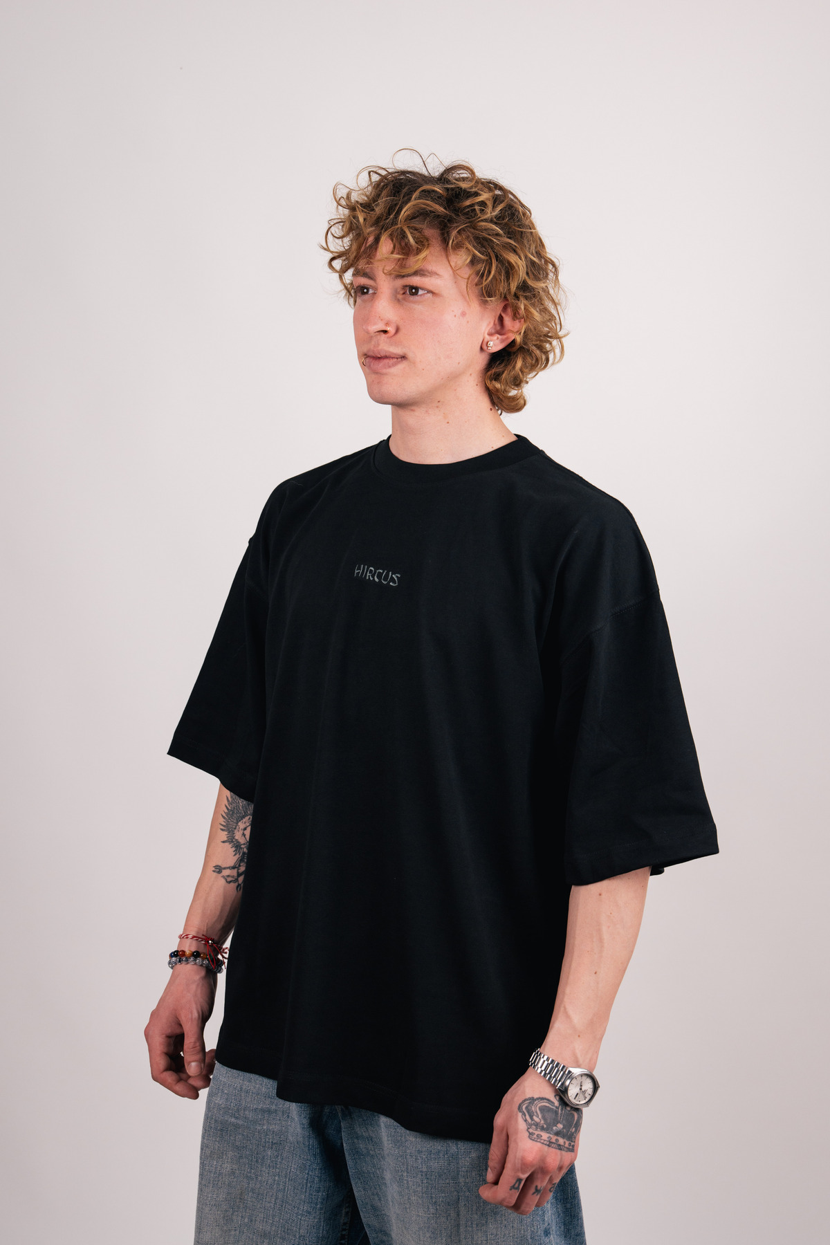 Betta Baskılı Premium Oversize Siyah Tişört