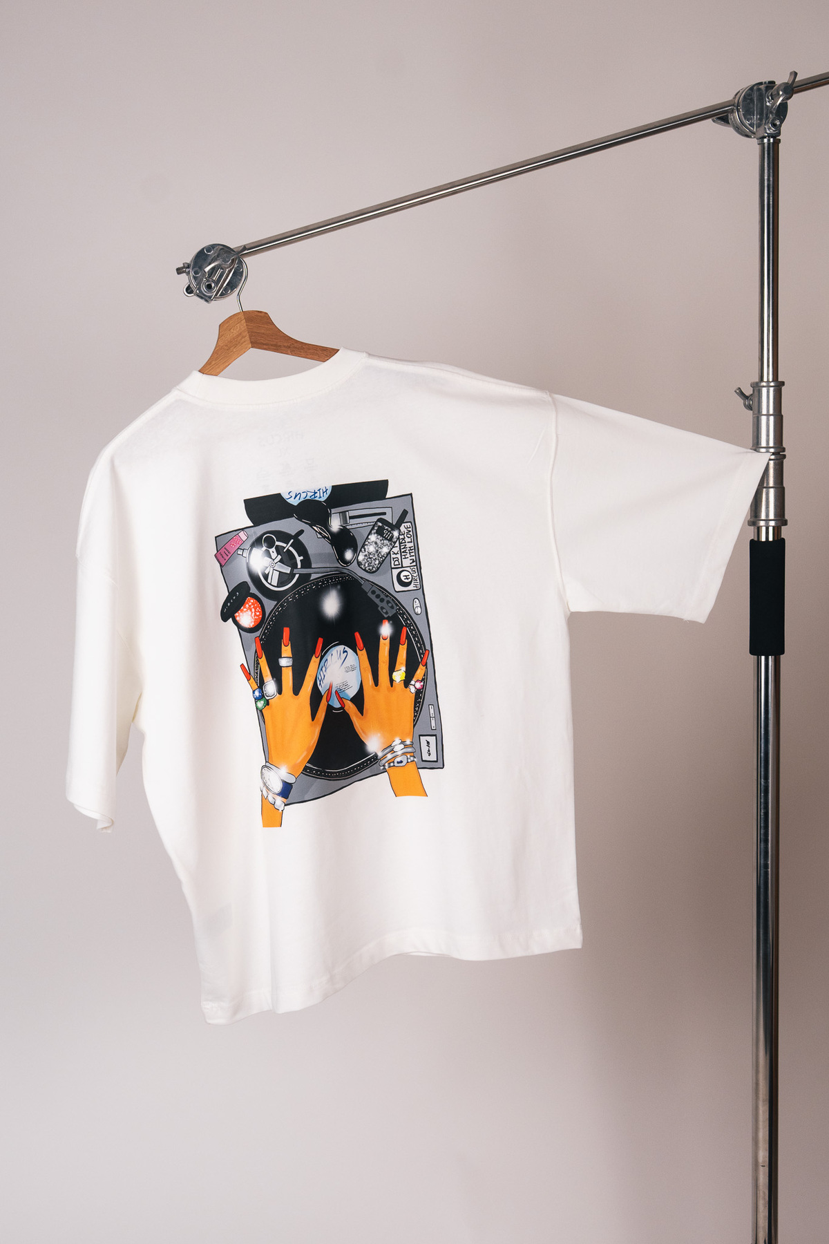 Dj Baskılı Premium Oversize Beyaz Tişört