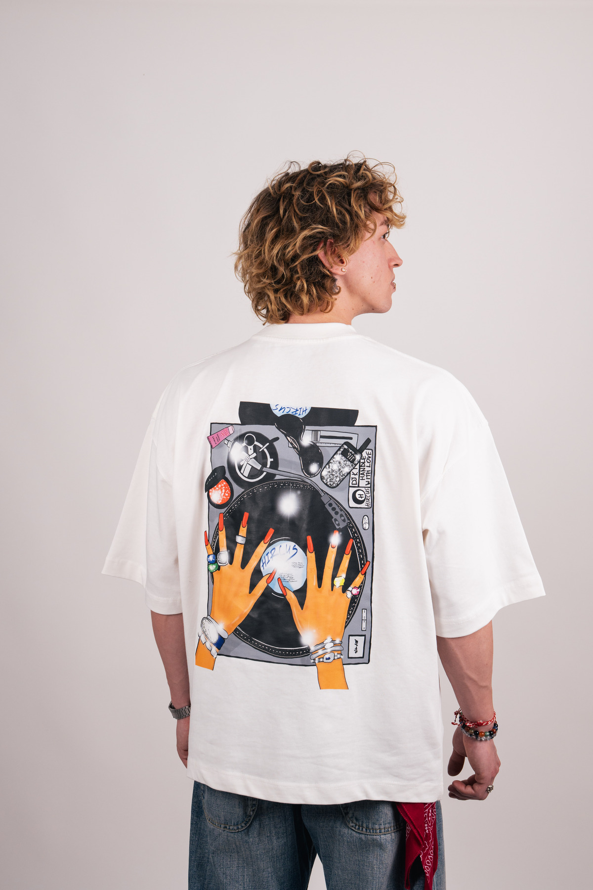 Dj Baskılı Premium Oversize Beyaz Tişört