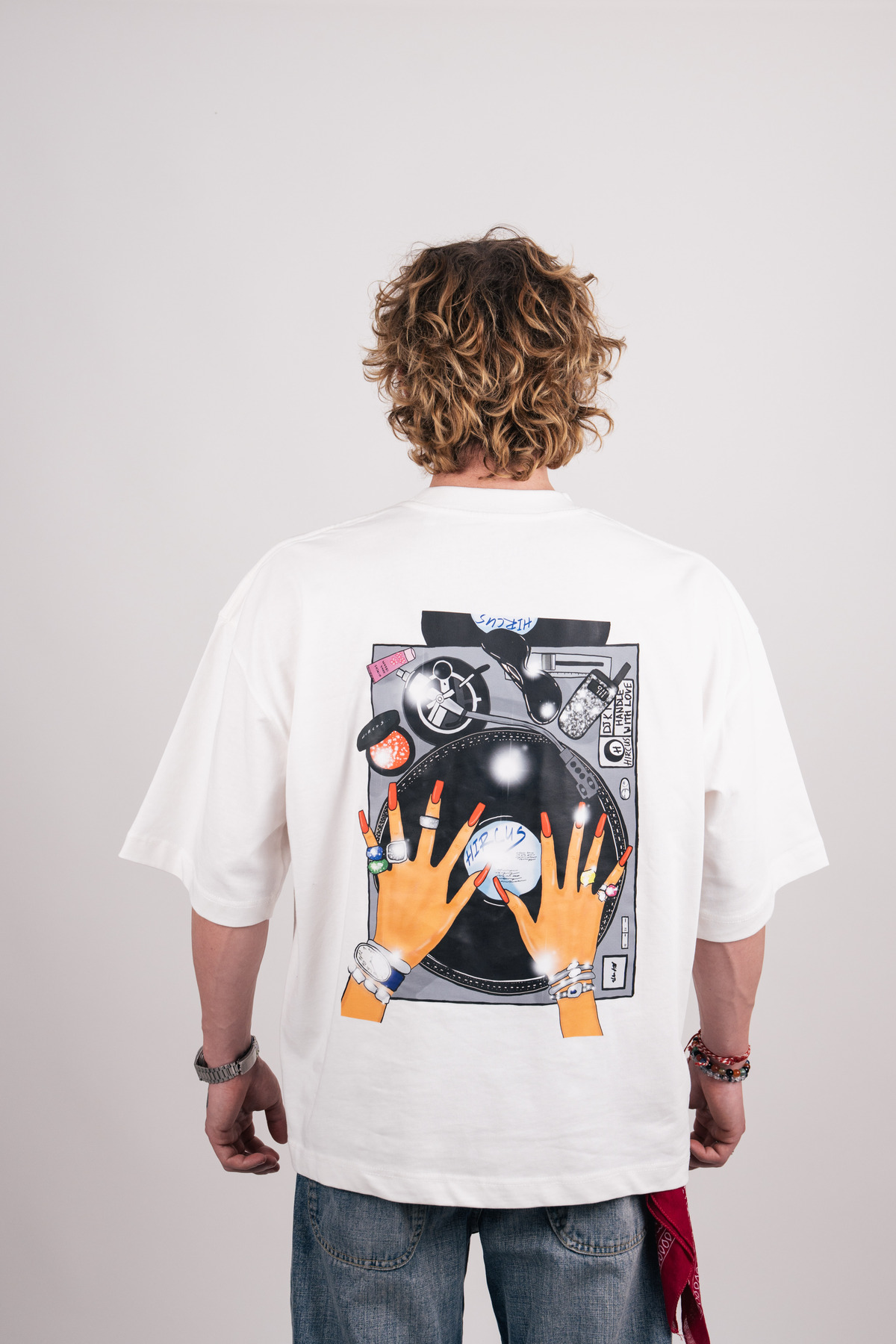 Dj Baskılı Premium Oversize Beyaz Tişört