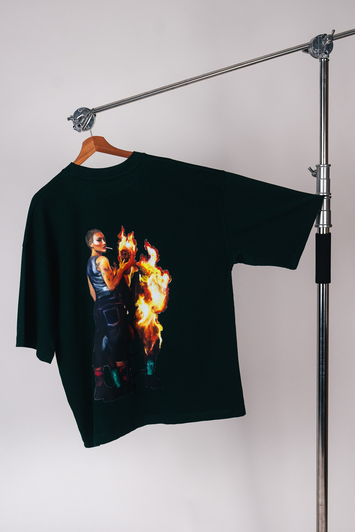 Moth to Flame Baskılı Premium Oversize Yeşil Tişört