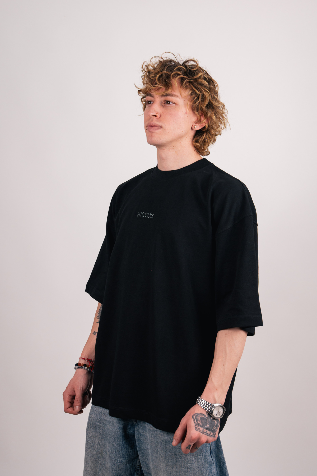 Silence Baskılı Premium Oversize Siyah Tişört