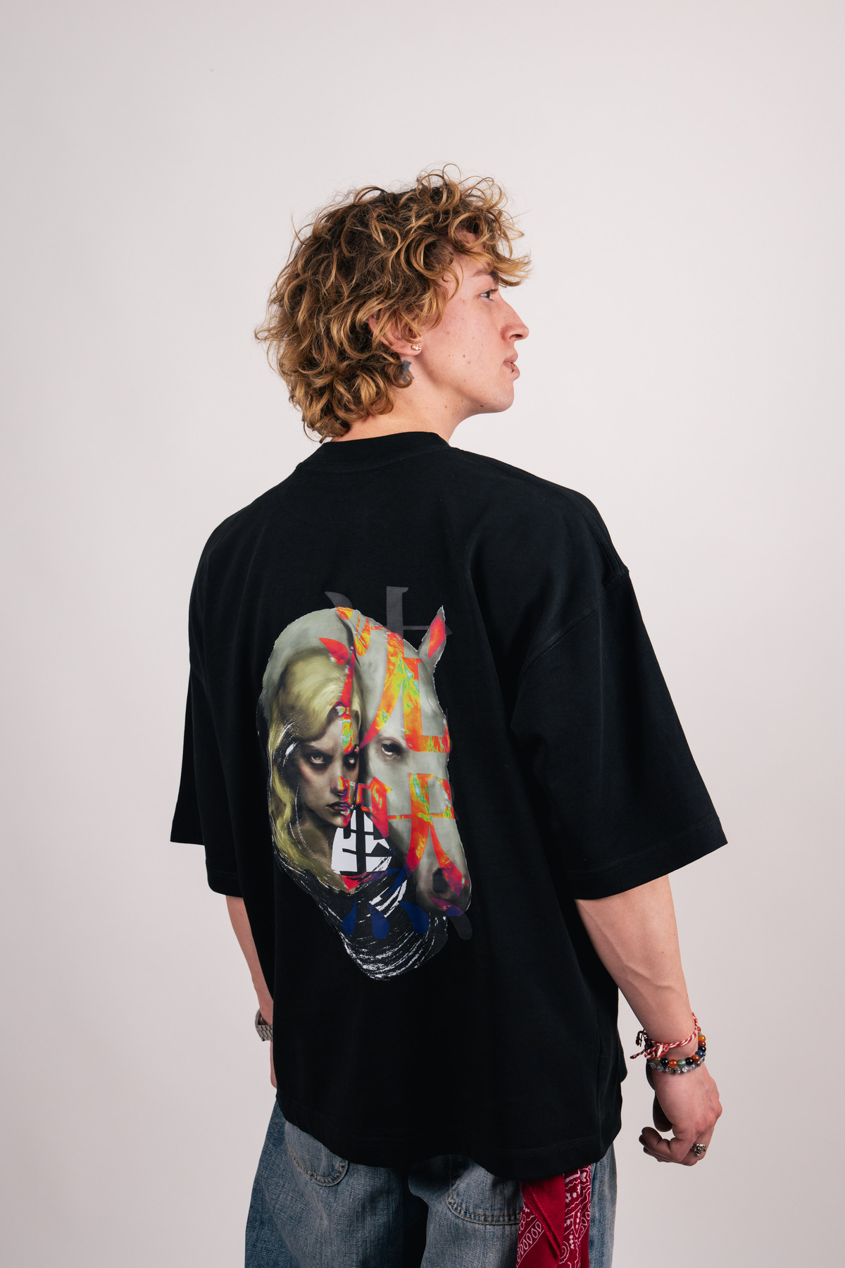 Silence Baskılı Premium Oversize Siyah Tişört