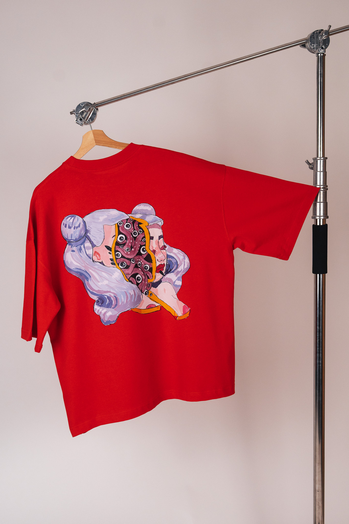 Split Mind Baskılı Premium Oversize Kırmızı Tişört