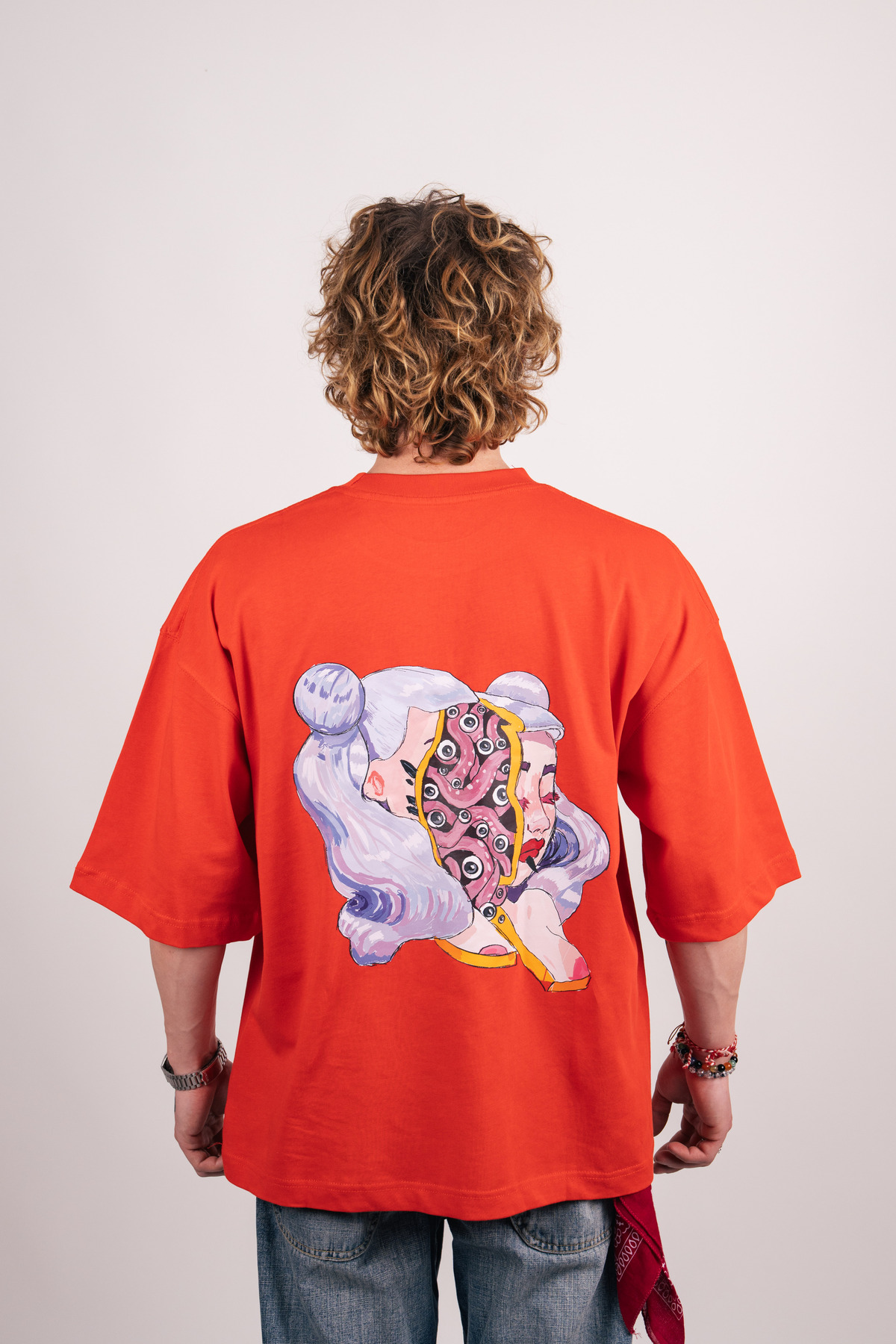 Split Mind Baskılı Premium Oversize Kırmızı Tişört