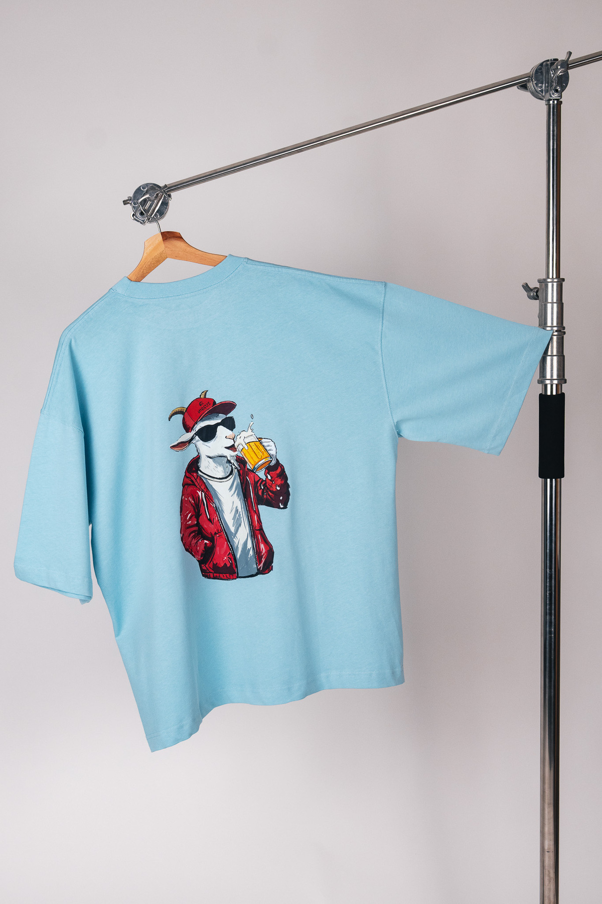 Street Goat Baskılı Premium Oversize Mavi Tişört