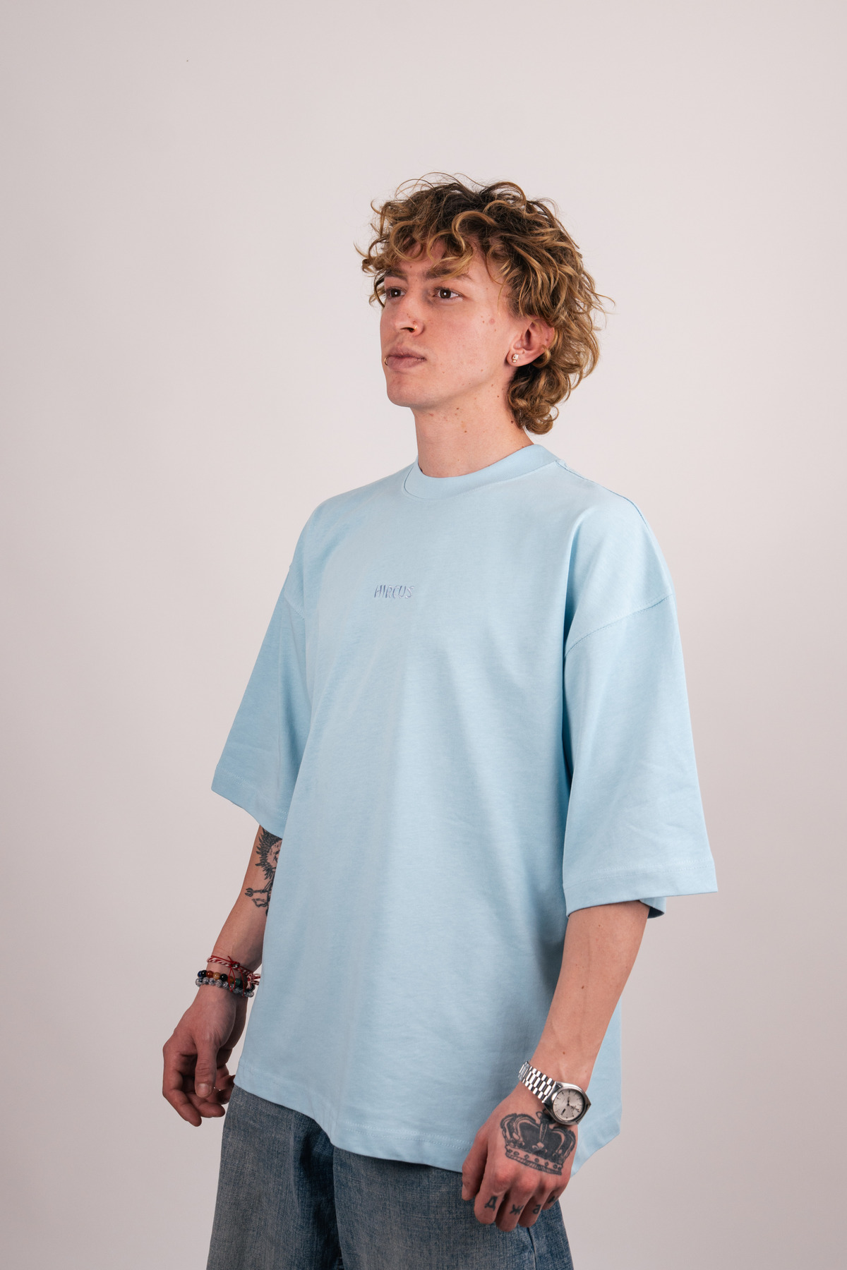 Street Goat Baskılı Premium Oversize Mavi Tişört