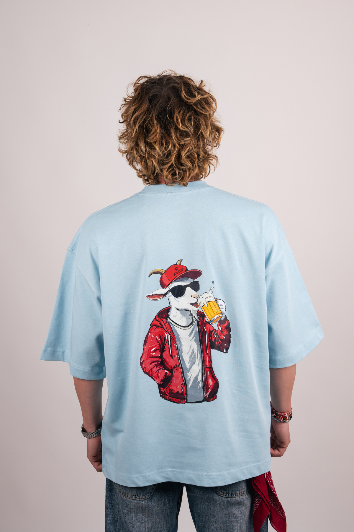 Street Goat Baskılı Premium Oversize Mavi Tişört