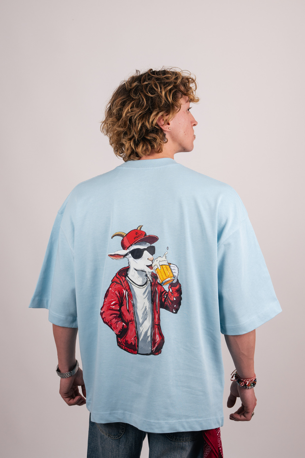 Street Goat Baskılı Premium Oversize Mavi Tişört