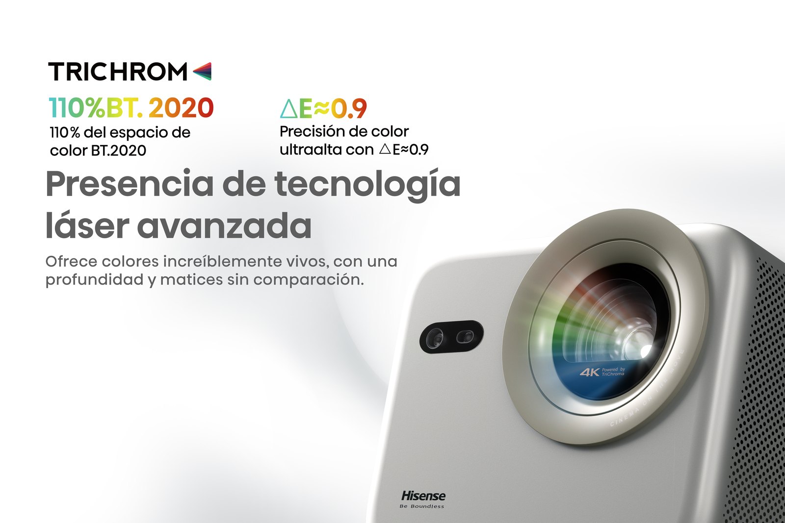 Primer plano del lente del Hisense M2 Pro con tecnología Pure Triple Colour Laser y 110% del espacio de color BT.2020