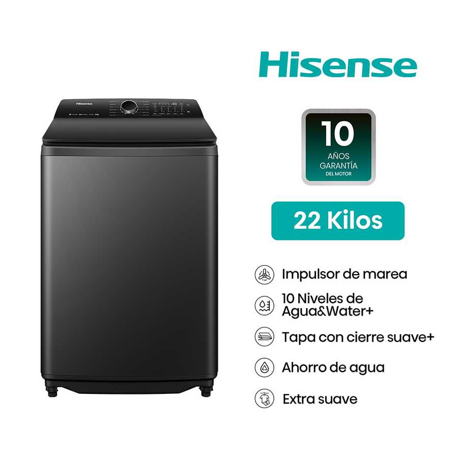 Lavadora 22kg Carga Superior WT5i2223DB Hisense
