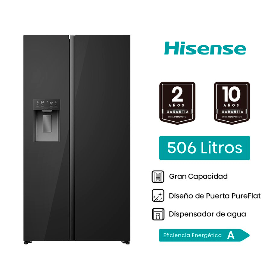 Refrigeradora 506L Side by Side RS528P5GBA Hisense