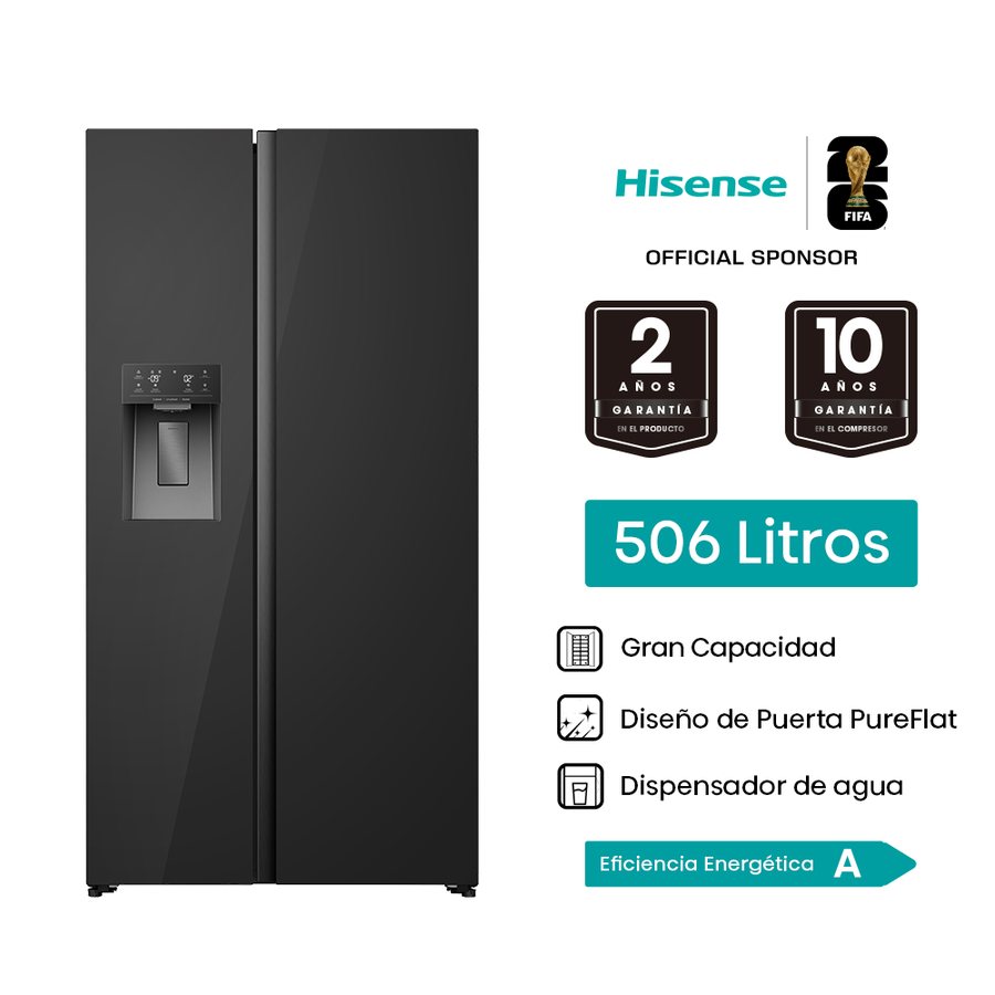 Refrigeradora 506L Side by Side RS528P5GBA Hisense