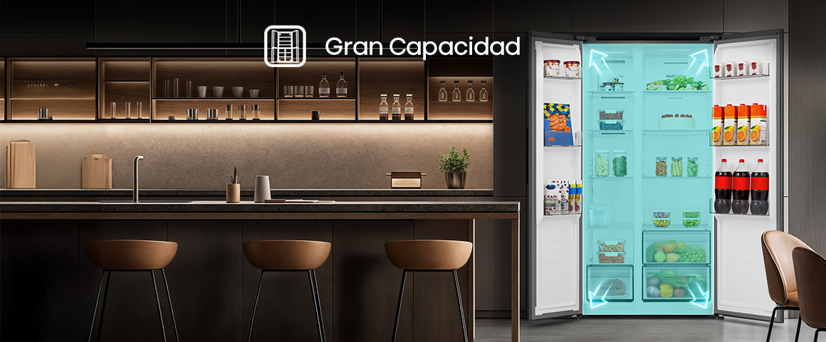 Con los refrigeradores de gran capacidad de Hisense, puedes guardar todo tipo de alimentos, sin importar su forma, ta…