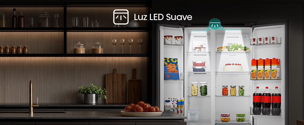 Más brillante y eficiente que las bombillas estándar de los refrigeradores, la iluminación LED ilumina todos los rinc…