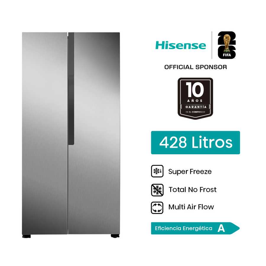 Refrigeradora 428L Side by Side inverter RS3P428NEDA Hisense