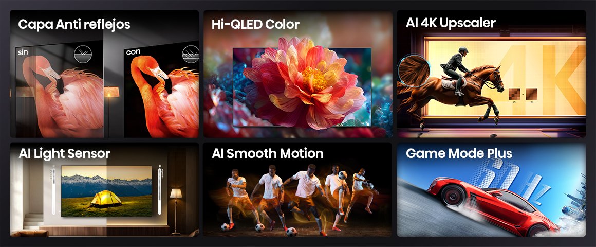 Hi-QLED 4K con Google TV Colores Quantum Dot, panel anti-reflejo y experiencia Smart TV con Google TV.