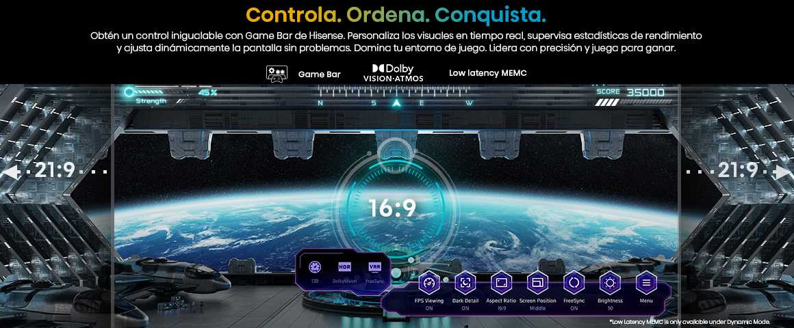 Controla, ordena y conquista. Lleva un control inigualable con el Game Bar de Hisense y personaliza los visuales en t…