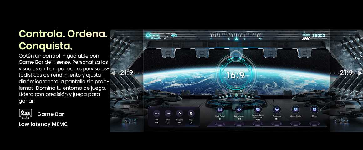 Controla. Ordena. Conquista. Con Game Bar de Hisense, toma el control total de tu partida: ajusta la pantalla al inst…